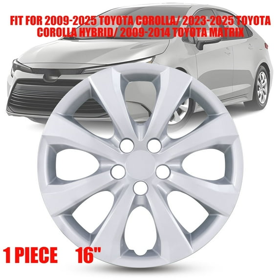 1 Piece 16" Hubcaps Wheel Rims Cover Fit for 2009-2025 TOYOTA COROLLA/ 2023-2025 TOYOTA COROLLA HYBRID/ 2009-2014 TOYOTA MATRIX Compatible With Steel Wheels Snap On Installation(16-Inch, Lacquer)