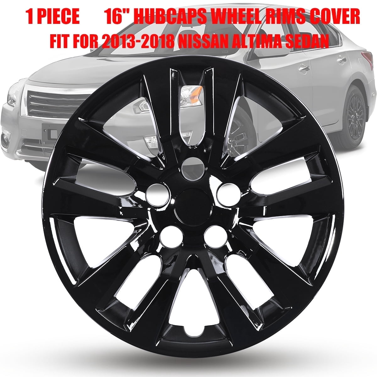 1 Piece 16" Hubcaps Wheel Rims Cover Fit for 2013-2018 Nissan Altima Sedan Compatible With Steel Wheels Snap On Installation(16-Inch, BLACK LACQUER)