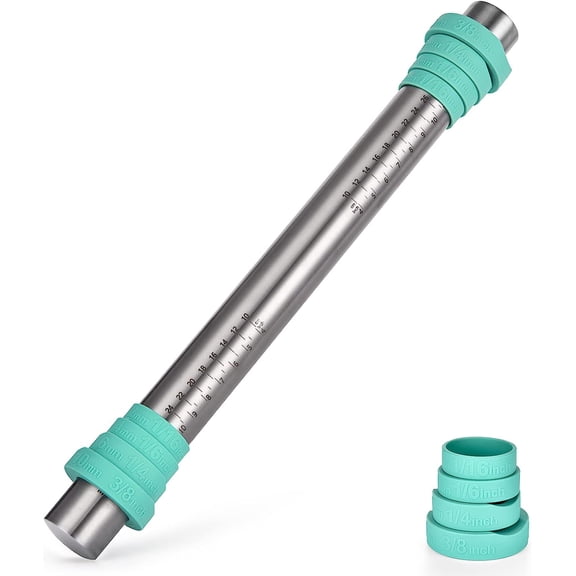 1 Piece 18/8 Stainless Steel Adjustable Rolling Pin 16 Inch Removable Silicone Thickness Rings Teal Aqua Sky