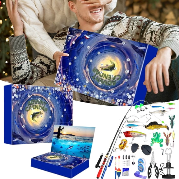 1-Piece 24-Day Fishing Set for Christmas Countdown, Suitable for Men, Teenagers, And Boys, A Surprise Christmas Gift.