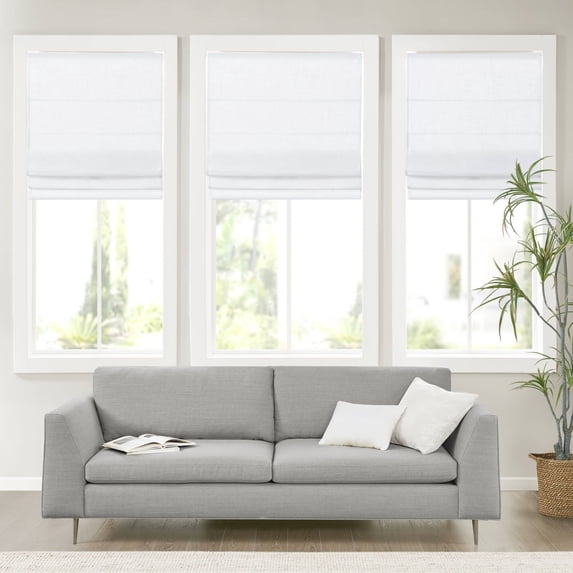 1-Piece 27x64" Linen Blend Light Filtering Cordless Roman Shade,White