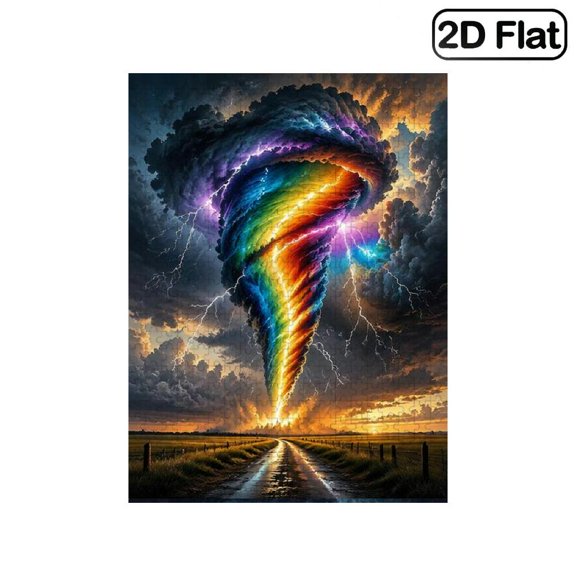 1 Piece, 2D Frameless Paper Puzzle, 500pc, 20.4*15in, Colorful Rainbow Tornado with Lightning Storm Art Scene, Brain Game, Family Game Night, Can Be Wall Decor