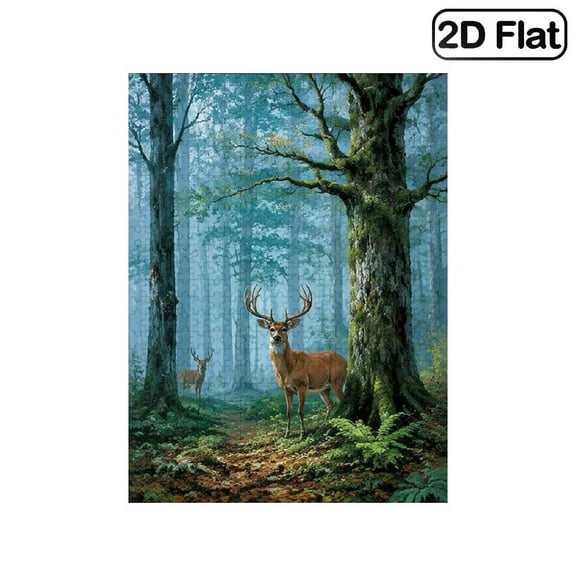 1 Piece, 2D Frameless Paper Puzzle, 500pc, 20.4*15in, Forest Deer Wildlife with Rustic Woodland Landscape View, Educational, Great Gift for Nature Fans, Ideal Present for Christmas