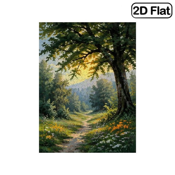 1 Piece, 2D Frameless Paper Puzzle, 500pc, 20.4*15in, Forest Path Landscape with Scenic Woodland View, Brain Game, Family Game Night, Can Be Wall Decor
