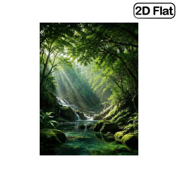 1 Piece, 2D Frameless Paper Puzzle, 500pc, 20.4*15in, Forest Waterfall with Stream and Sunbeams Through Green Trees, Educational, Great Gift for Nature Fans, Ideal Present for Birthday