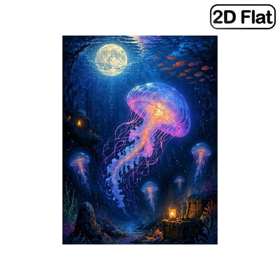 1 Piece, 2D Frameless Paper Puzzle, 500pc, 20.4*15in, Glow in the Dark Deep Sea Jellyfish with Underwater Art Scene, Brain Game, Educational, Great Gift for Mysterious Sea Fans