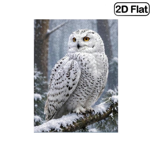 1 Piece, 2D Frameless Paper Puzzle, 500pc, 20.4*15in, Majestic Snowy Owl with Winter Wildlife Art Scene View, Brain Game, Educational, Great Gift for Nature Lovers and Families