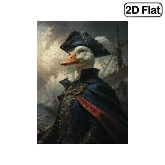 1 Piece, 2D Frameless Paper Puzzle, 500pc, 20.4*15in, Novelty Duck Admiral Oil Painting with Historical Animal Portrait Scene, Brain Game, Family Game Night, Can Be Wall Decor