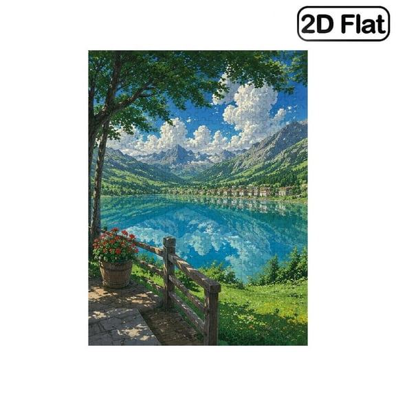1 Piece, 2D Frameless Paper Puzzle, 500pc, 20.4*15in, Scenic Mountain Lake with Beautiful Nature View, Educational, Great Gift for Families, Ideal Present for New Year