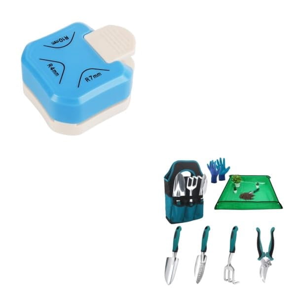 1 Piece 3 In 1 Paper Corner Rounder Punch With 8 Piece Garden Tool Set And Repotting Mat