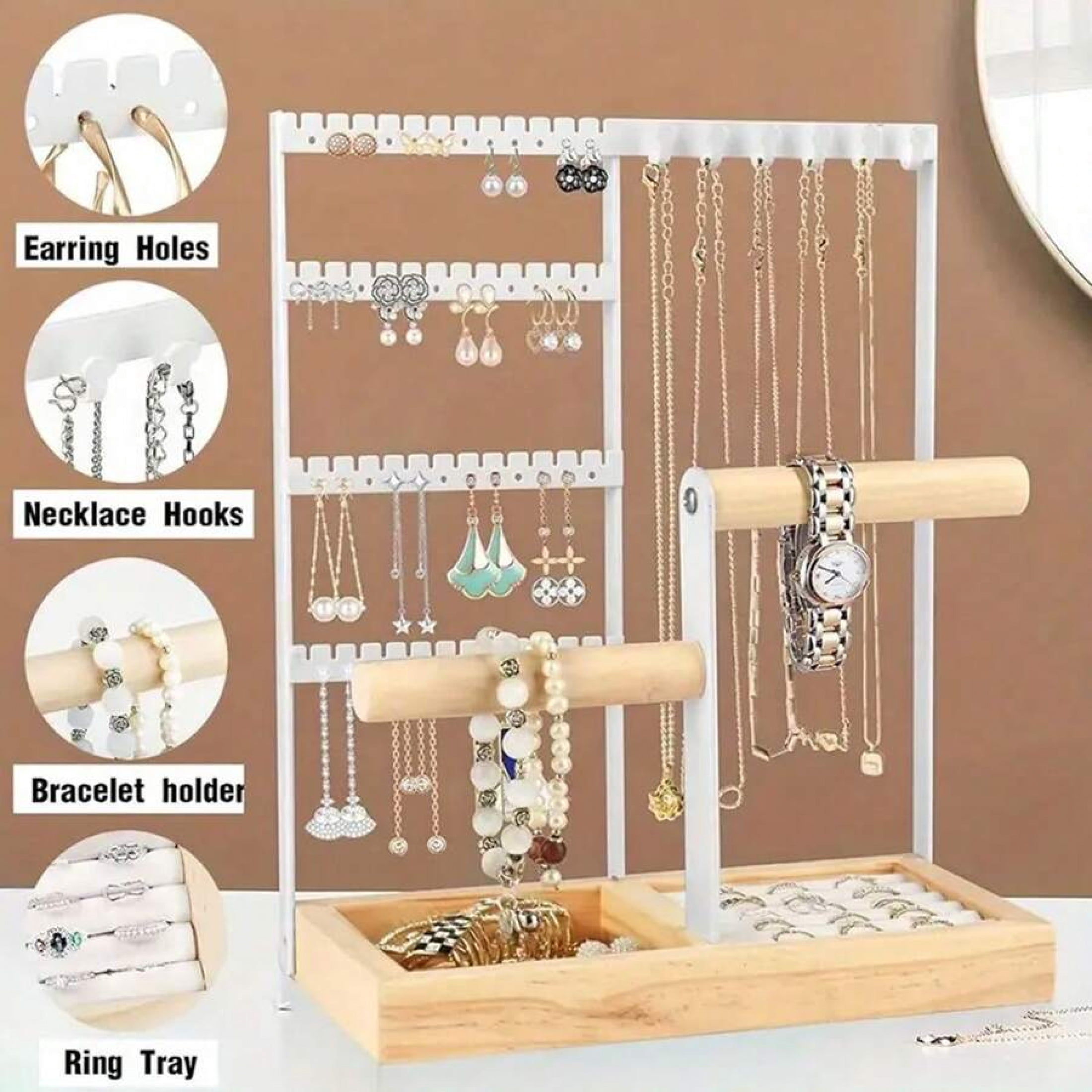1 - Piece 4 - Tier Jewelry Organizer with 48 - Hole Earring Holder, 6 ...