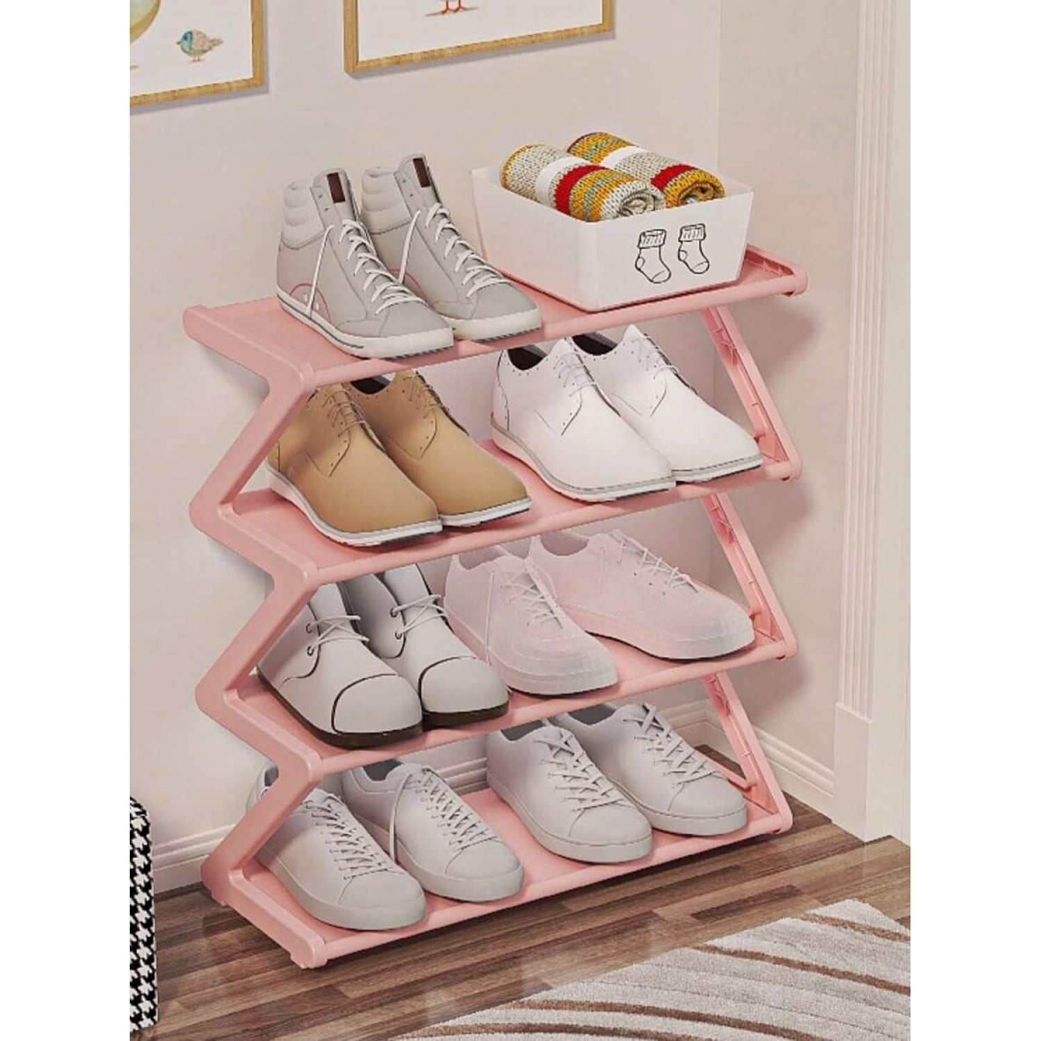 1 Piece 4-Tier Z-Shaped Shoe Rack, Shoe Storage Organizer, Durable ...