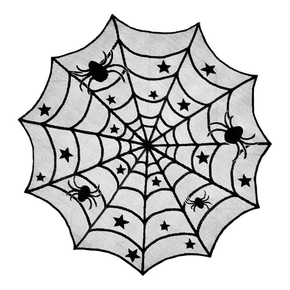 1-Piece 40-Inch Round Black Lace Spiderweb Tablecloth Cover, Halloween Coffee Table Topper Overlay for Spooky Gothic Home Decor