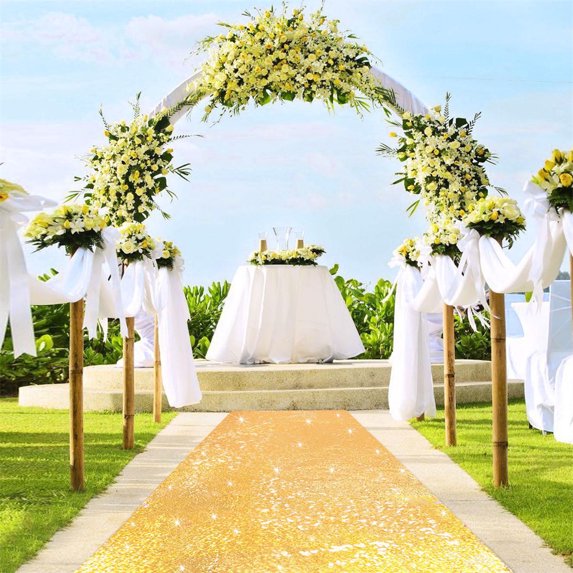 1 Piece 4ftx15ft Gold Sequin Aisle Runner Shimmer Carpet Runner Glitter Aisle Runner for Reception Glitter Aisle Runner for Wedding Ceremony Party Indoor and Outdoor