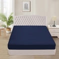 thumbnail image 1 of 1-Piece 500 Thread Count Egyptian Cotton Fitted Sheet, California King Size - Breathable, Cooling, Fits 14-16 Inch Deep Pocket – Navy Blue, 1 of 4
