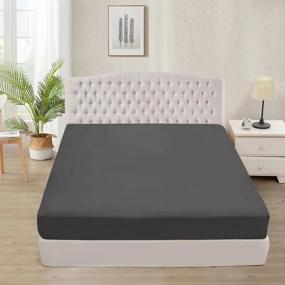 1-Piece 500 Thread Count Egyptian Cotton Fitted Sheet, King Size - Breathable, Cooling, Fits 14-16 Inch Deep Pocket – Elephant Grey