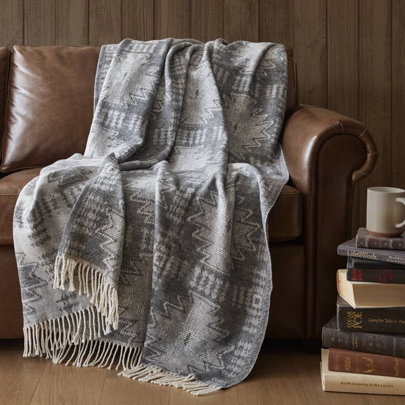 1-Piece 50x60" Cotton Blend Throw, Grey Aztec