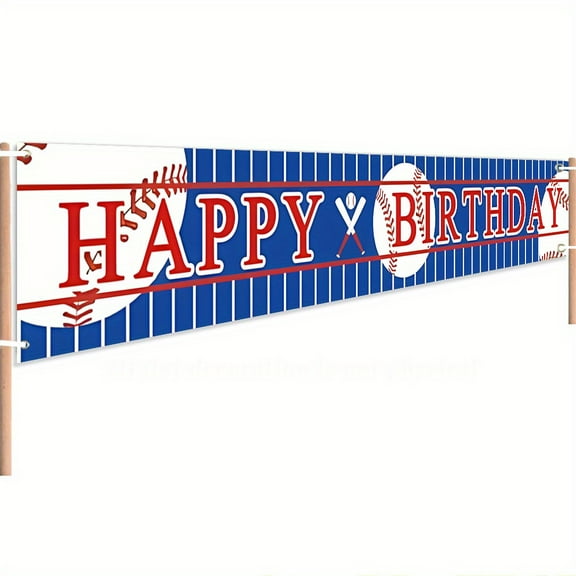 1 Piece 78.8X17.8 Inch Happy Birthday Baseball Themed Background Outdoor Party Banner, Durable Yard Sign to Celebrate Birthday, Wedding, Graduation, Holiday Decoration.