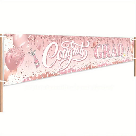 1 Piece 78.8X17.8 Inch Pink Graduation Banner-Durable Polyester Material Congratulations Graduate Yard Sign with Flash Balloon and Colored Paper Design, Suitable for Outdoor/Indoor Decoration
