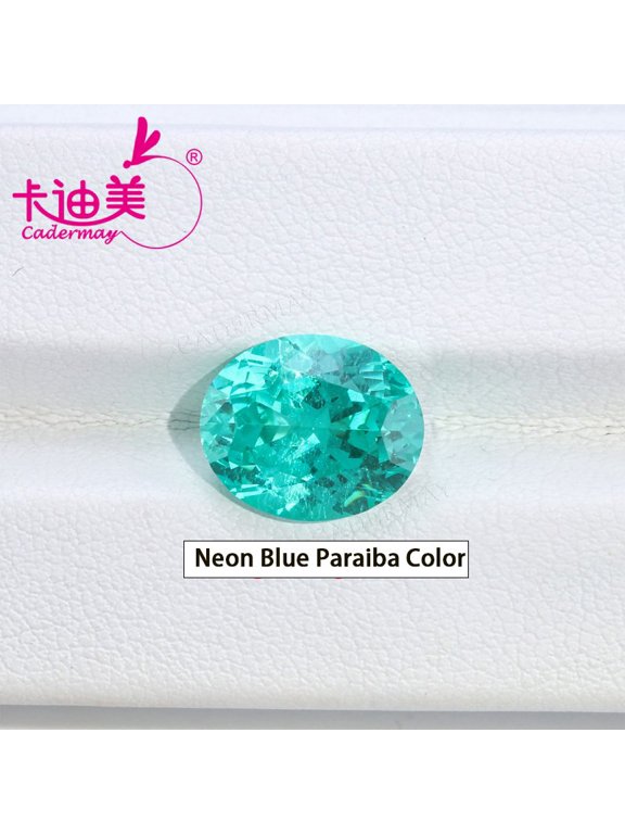 1 Piece 8x10mm Neon Blue Lab Grown Yttrium Aluminum Garnet Paraiba Color Loose Stone With Inclusions Oval Cut YAG AGL For Fine Jewelry Making