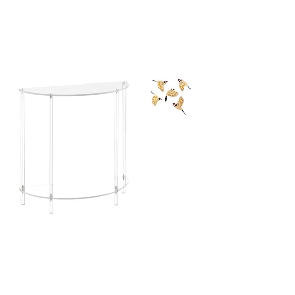 1 Piece Acrylic Nightstand Wooden Bird Wall Art Layered End Table Compact Design for Living Room Bedroom Office Home