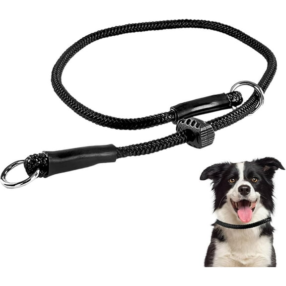 1-Piece Adjustable Nylon Slip Training Collar - No-Pull P-Style Rope Collar for Small to Large Dogs (Black, 55cm)