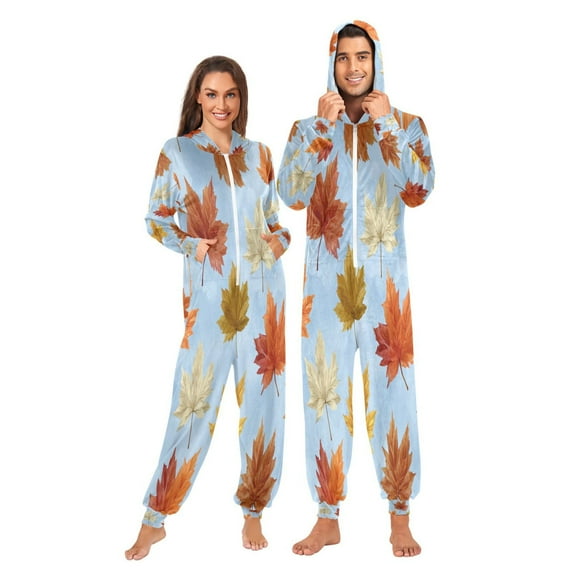 1 Piece Adult Onesie Pajamas Cozy & Loose-Fit Sleepsuit Loungewear with Pockets Autumn Maple Leaves XX-Large