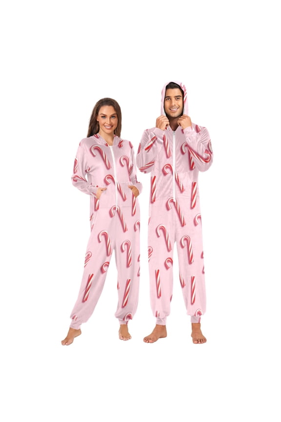 1 Piece Adult Onesie Pajamas Cozy & Loose-Fit Sleepsuit Loungewear with Pockets Candy Cane Stripes X-Large