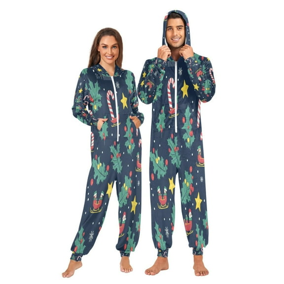 1 Piece Adult Onesie Pajamas Cozy & Loose-Fit Sleepsuit Loungewear with Pockets Christmas Pattern Large