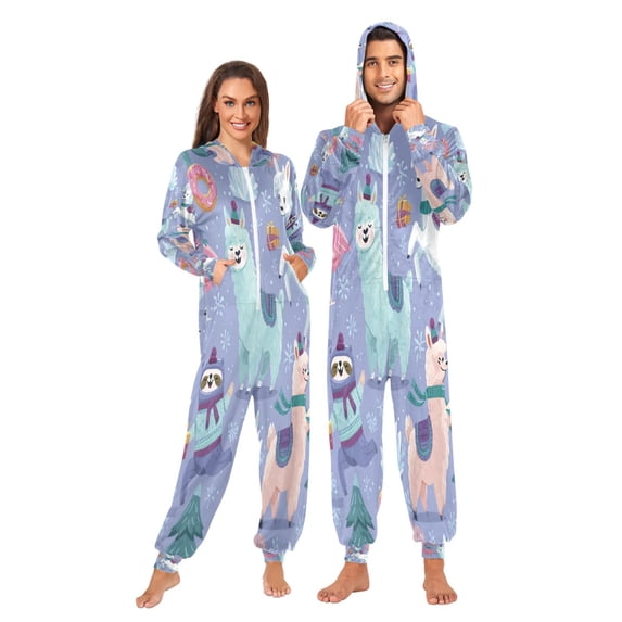 1 Piece Adult Onesie Pajamas Cozy & Loose-Fit Sleepsuit Loungewear with Pockets Cute Animals in The Snow X-Small