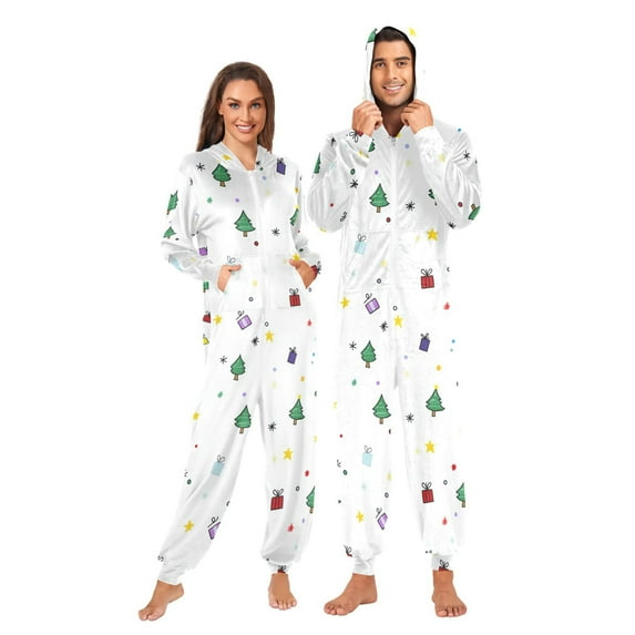 1 Piece Adult Onesie Pajamas Cozy & Loose-Fit Sleepsuit Loungewear with Pockets Cute Christmas-themed Background XX-Large