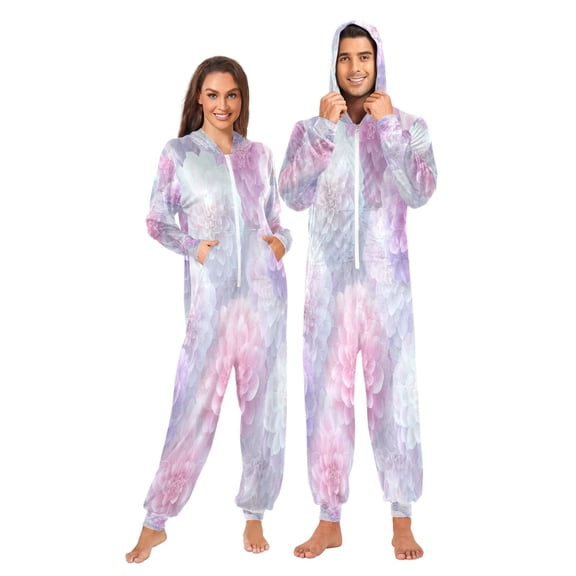 1 Piece Adult Onesie Pajamas Cozy & Loose-Fit Sleepsuit Loungewear with Pockets Cute Pastel Watercolor Floral X-Small