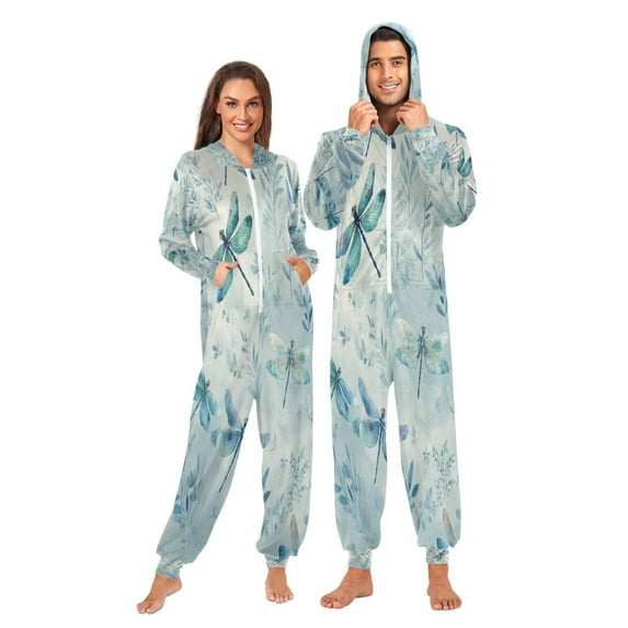 1 Piece Adult Onesie Pajamas Cozy & Loose-Fit Sleepsuit Loungewear with Pockets Delicate Dragonflies Pattern X-Small