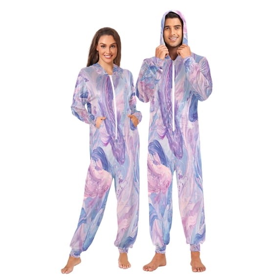 1 Piece Adult Onesie Pajamas Cozy & Loose-Fit Sleepsuit Loungewear with Pockets Pale Pink Marine Creatures X-Small