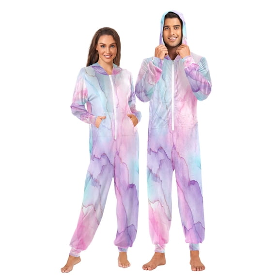 1 Piece Adult Onesie Pajamas Cozy & Loose-Fit Sleepsuit Loungewear with Pockets Pastel Pink Marble Texture XXX-Large
