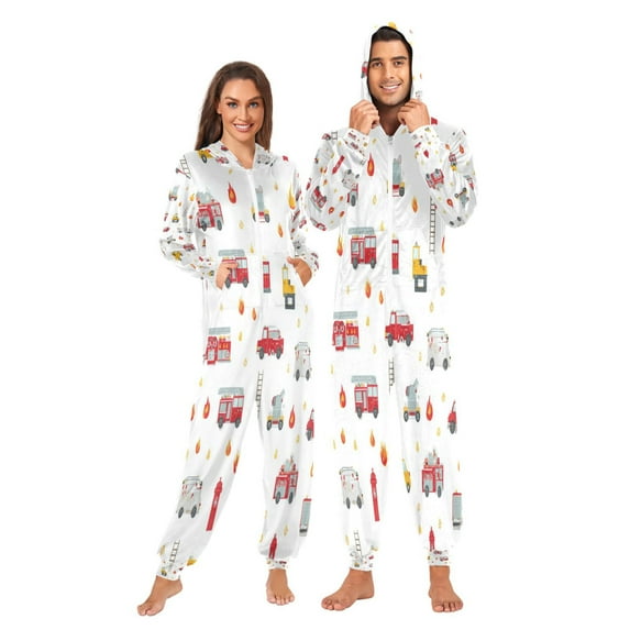 1 Piece Adult Onesie Pajamas Cozy & Loose-Fit Sleepsuit Loungewear with Pockets Red Fiery Awesome Patterns Small