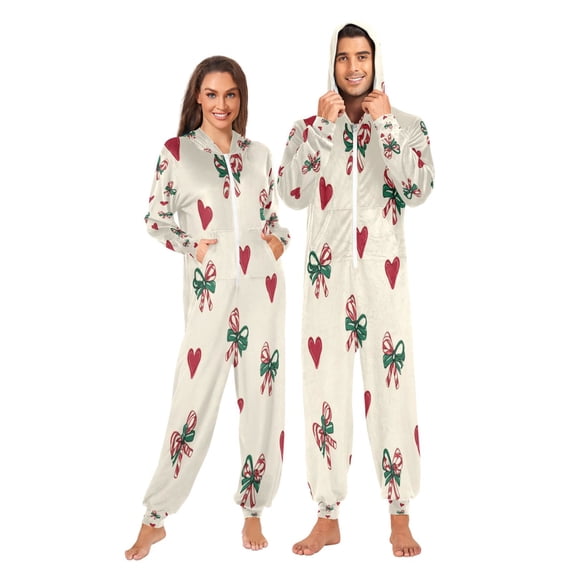 1 Piece Adult Onesie Pajamas Cozy & Loose-Fit Sleepsuit Loungewear with Pockets Ribbons and Hearts Pattern X-Large