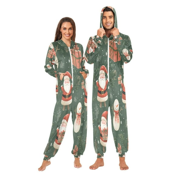 1 Piece Adult Onesie Pajamas Cozy & Loose-Fit Sleepsuit Loungewear with Pockets Santa Claus Holding Presents XXX-Large