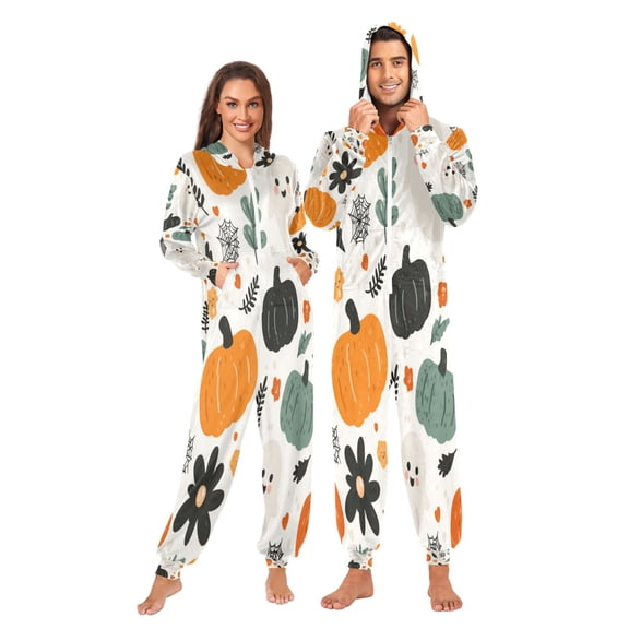 1 Piece Adult Onesie Pajamas Cozy & Loose-Fit Sleepsuit Loungewear with Pockets Simple Cartoon Halloween Pattern XX-Large