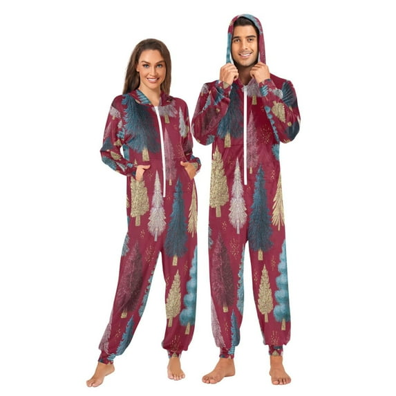 1 Piece Adult Onesie Pajamas Cozy & Loose-Fit Sleepsuit Loungewear with Pockets Stylized Christmas Trees XXX-Large