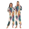 thumbnail image 1 of 1 Piece Adult Onesie Pajamas Cozy & Loose-Fit Sleepsuit Loungewear with Pockets Teal and Orange Abstract Shapes Small, 1 of 7