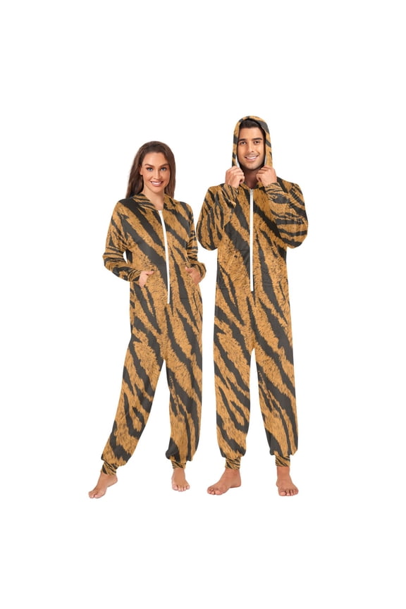 1 Piece Adult Onesie Pajamas Cozy & Loose-Fit Sleepsuit Loungewear with Pockets Tiger Stripes Pattern XX-Large