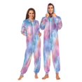 thumbnail image 1 of 1 Piece Adult Onesie Pajamas Cozy & Loose-Fit Sleepsuit Loungewear with Pockets Watercolor Powder Blue Pattern XX-Large, 1 of 7