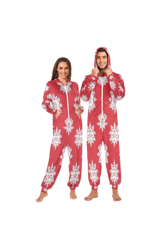 1 Piece Adult Onesie Pajamas Cozy & Loose-Fit Sleepsuit Loungewear with Pockets White Snowflakes Seamless Pattern Medium