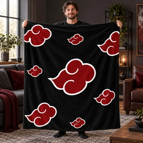 1 Piece Akatsuki Cloud Flannel Throw Blanket, Anime Red Cloud Sofa Blanket, Soft Cozy Warm for Living Room Gaming Room Dorm Decor, Perfect Gift for Naruto Fans, Blanket Gifts
