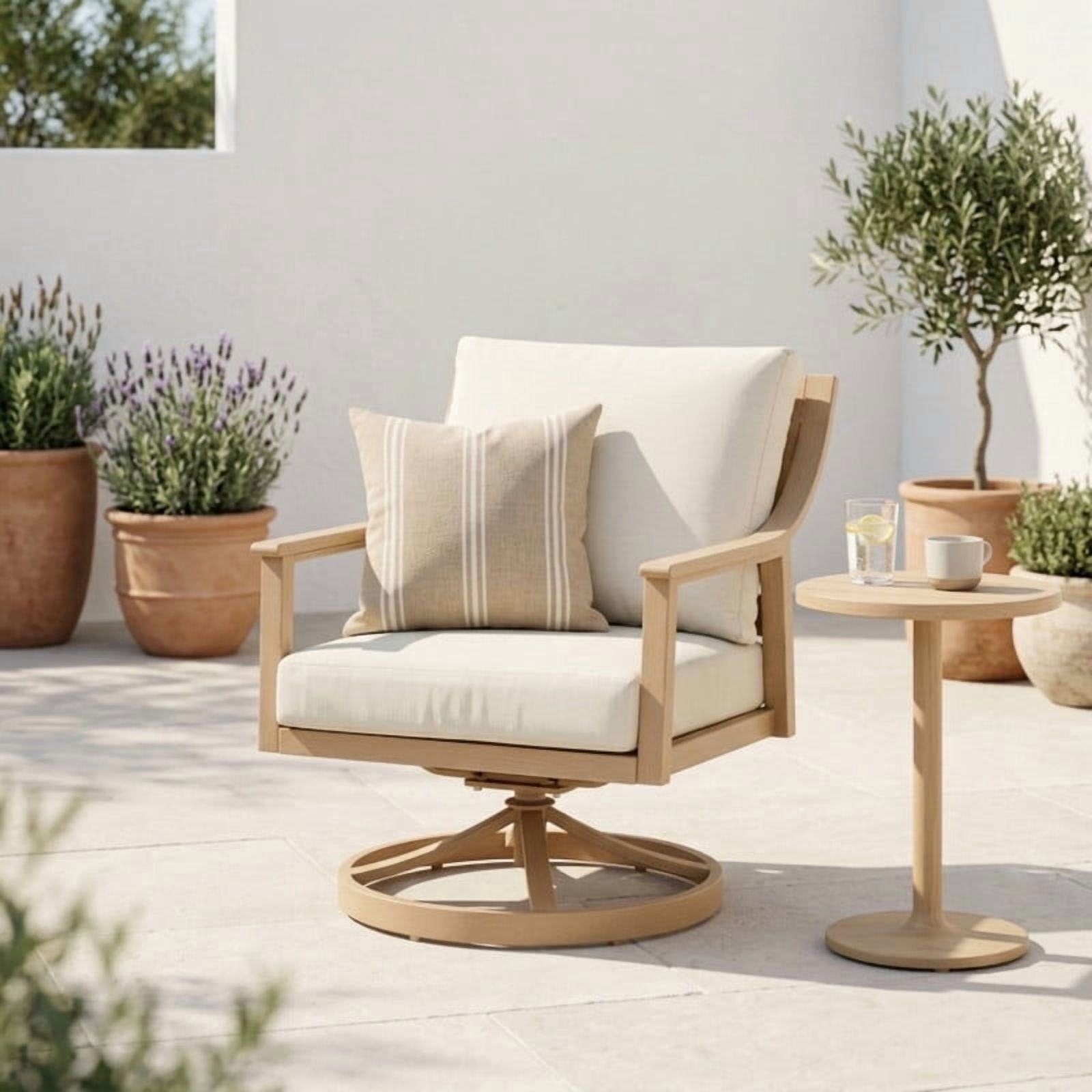 1-Piece All-Weather Swivel Armchair, Aluminum Frame Outdoor Dining Chair with Back & Seat Cushions