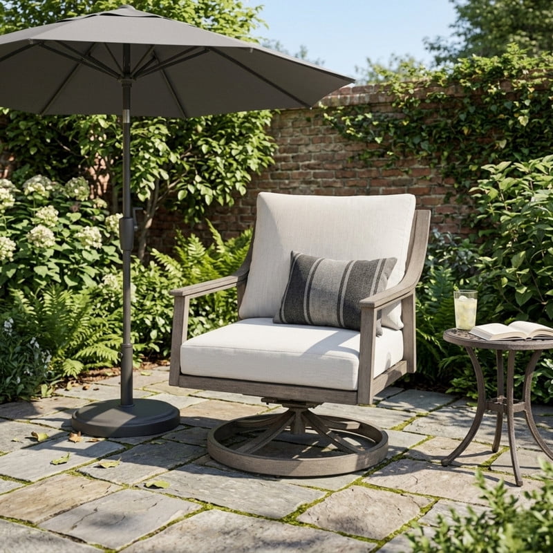 1-Piece All-Weather Swivel Armchair, Aluminum Frame Outdoor Dining Chair with Back & Seat Cushions