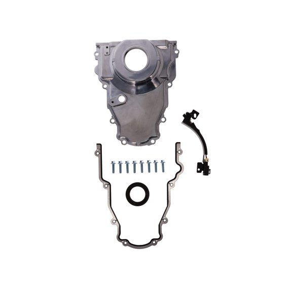 1-Piece Aluminum Timing Cover w/ Sensor Harness Seal Gasket for GM LS Satin