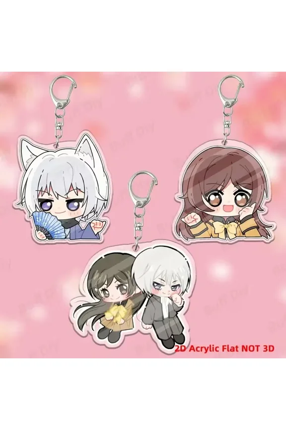 1 Piece Anime Couple Acrylic Keychain| Cute Chibi Fox Boy Keyring| Shoujo Manga Romance Bag Charm| Japanese School Uniform Acrylic Charm| Kawaii Backpack Accessory Gift