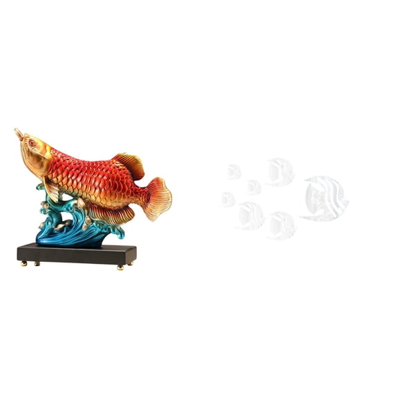 1 Piece Arowana Fish Statue Wall Sticker Mirror Sculpture Acrylic Material for Living Room Office Shelf Decor
